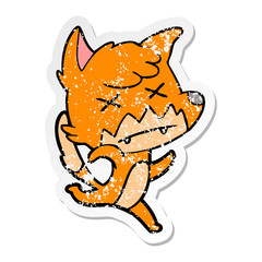 distressed sticker of a cartoon cross eyed fox