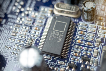Electronic processor chip on the motherboard. Concept of high technology and repair microchip