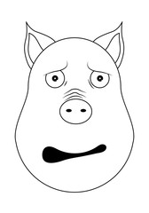 Head of afraid pig in outline style. Kawaii animal.