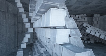 Obraz premium Abstract white and concrete parametric interior with window. 3D illustration and rendering.