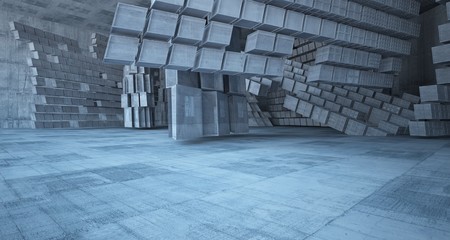 Abstract white and concrete parametric interior  with window. 3D illustration and rendering.