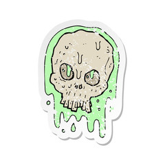 retro distressed sticker of a cartoon slimy skull