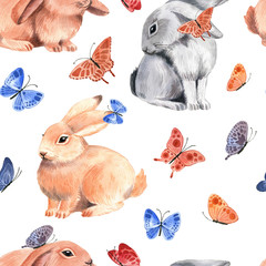 Motif aquarelle avec de mignons lapins de Pâques. Joyeuses Pâques.