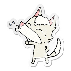 distressed sticker of a howling wolf cartoon
