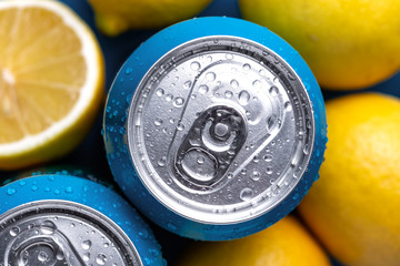 Aluminum cans with lemons.