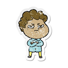 distressed sticker of a cartoon angry man