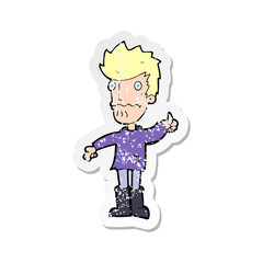 retro distressed sticker of a cartoon worried man giving thumbs up symbol