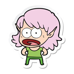 sticker of a cartoon shocked elf girl