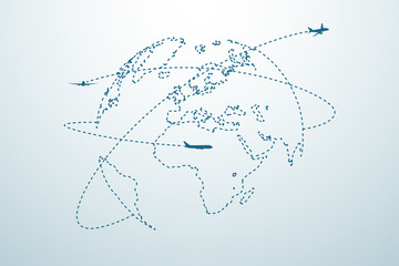 Airplane line path with map
