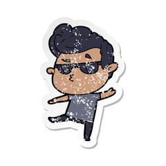 distressed sticker of a cartoon cool guy
