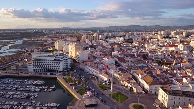 Aerial view of Faro Port in Portugal at the Algarve