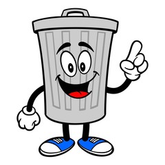 Trash Can Mascot Pointing - A vector cartoon illustration of a aluminum Trash Can mascot pointing.