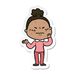 sticker of a cartoon annoyed old lady