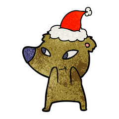 cute textured cartoon of a bear wearing santa hat
