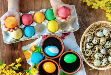 Happy easter. Eggs Selective focus.