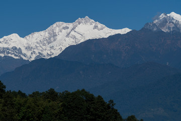 View of Kangchenjunga mountain range, Great Himalaya Range, Sikkim, India