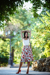 Outdoor fashion street stile portrait of woman