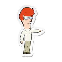 sticker of a cartoon man in glasses pointing