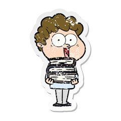 distressed sticker of a cartoon happy man