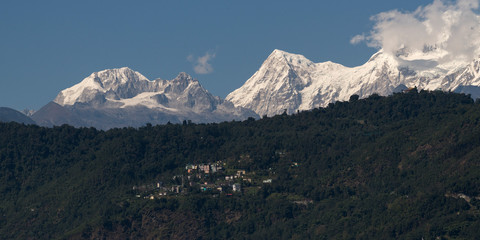View of Kangchenjunga mountain range, Great Himalaya Range, Sikkim, India