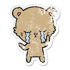 distressed sticker of a crying cartoon bear