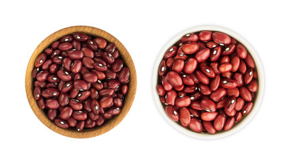 Kidney beans isolated on white background. Top view. Red kidney beans in a bowl isolated on white background. Kidney beans with copy space for text.