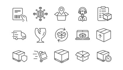 Logistics and Shipping line icons. Truck Delivery, Checklist and Parcel tracking. Cargo linear icon set. Vector