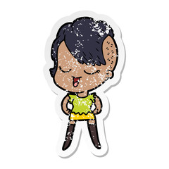 distressed sticker of a happy cartoon girl