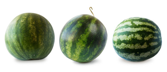 Watermelon isolated on white background. Sweet and juicy fruit with copy space for text. Ripe watermelon close-up.