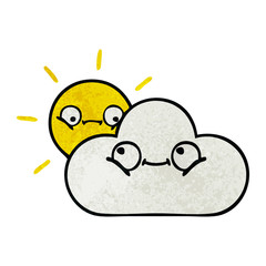 retro grunge texture cartoon sunshine and cloud