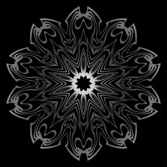 Mandala Ornament. Vector Illustration. For Wedding, Bridal, Valentine's Day, Card Invitation. Oriental Pattern. Indian, Moroccan, Mystic, Ottoman Motifs. Anti-Stress Therapy Pattern. Silver, black