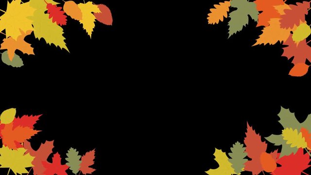 autumnal decorative frame made with colorful autumnal fallen leaves on the corners, moving slightly, alpha channel included