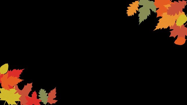 autumnal decorative frame made with colorful autumnal fallen leaves on the corners, moving slightly, alpha channel included