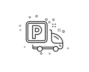 Truck parking line icon. Car park sign. Transport place symbol. Geometric shapes. Random cross elements. Linear Truck parking icon design. Vector