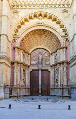 Sightseeing of Mallorca. La Seu, the gothic medieval cathedral of Palma de Mallorca, details of the...