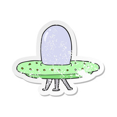 retro distressed sticker of a cartoon spaceship