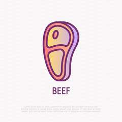 Raw beef steak thin line icon. Modern vector illustration of meat.