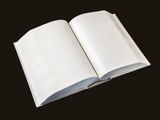 Open blank dictionary, book isolated on black