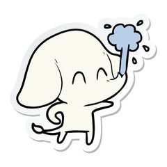 sticker of a cute cartoon elephant spouting water