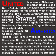 Word cloud for the United States and Territories 
