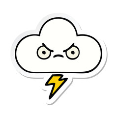 sticker of a cute cartoon thunder cloud