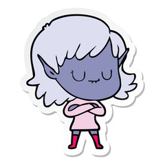 sticker of a happy cartoon elf girl