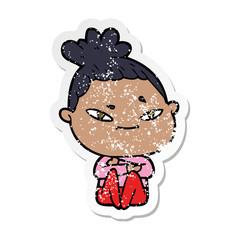 distressed sticker of a cartoon woman
