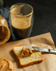 peanut butter sandwich, dessert (sweets or snacks, breakfast). food background. top photo