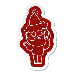 cartoon  sticker of a man with beard wearing santa hat