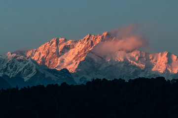 View of Kangchenjunga mountain range, Great Himalaya Range, Sikkim, India