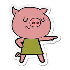 sticker of a happy cartoon pig