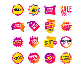 Sale banner templates design. Special offer tags. Cyber monday sale discounts. Black friday shopping icons. Best ultimate offer. Super shopping discount icons. Vector