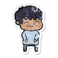 distressed sticker of a cartoon happy boy