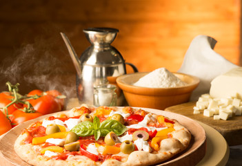 Pizza with vegetables and ingredients